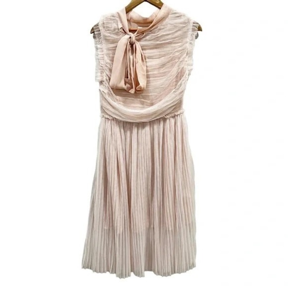 Avantlook Pink Pleated Tie Neck Dress NWT Coquette‎ Fairy Midi Size L